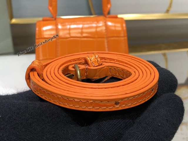 Balenciaga專櫃爆款升級版橙色鱷魚紋沙漏包 巴黎世家mini Hourglass沙漏包 fyj1104